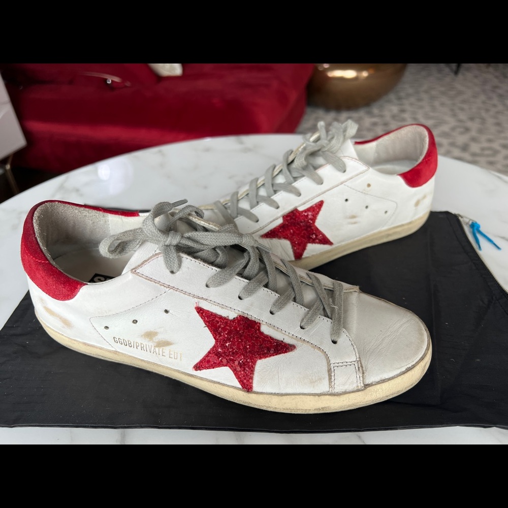 Golden Goose special edition white and red glitter star Superstar trainers
